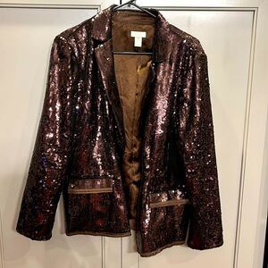 Chico's Size 2 Blazer Size Large Brown All Over Sequins Party Disco holiday